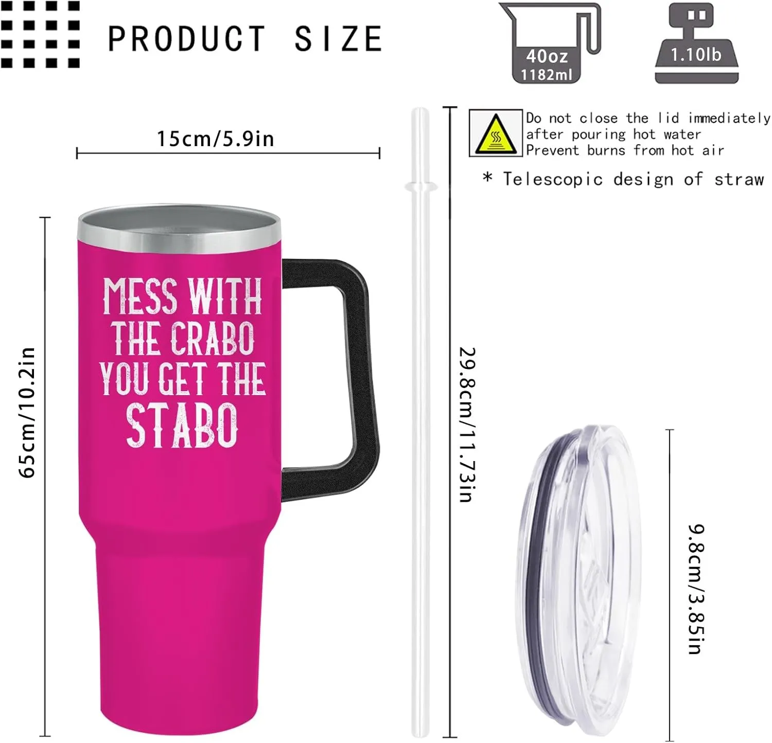 Personalized Tumbler Mess With The Crabo You Get The Stabo Tumbler 40oz Tumbler with Handle Insulated Tumbler with Lids and Straws for Women