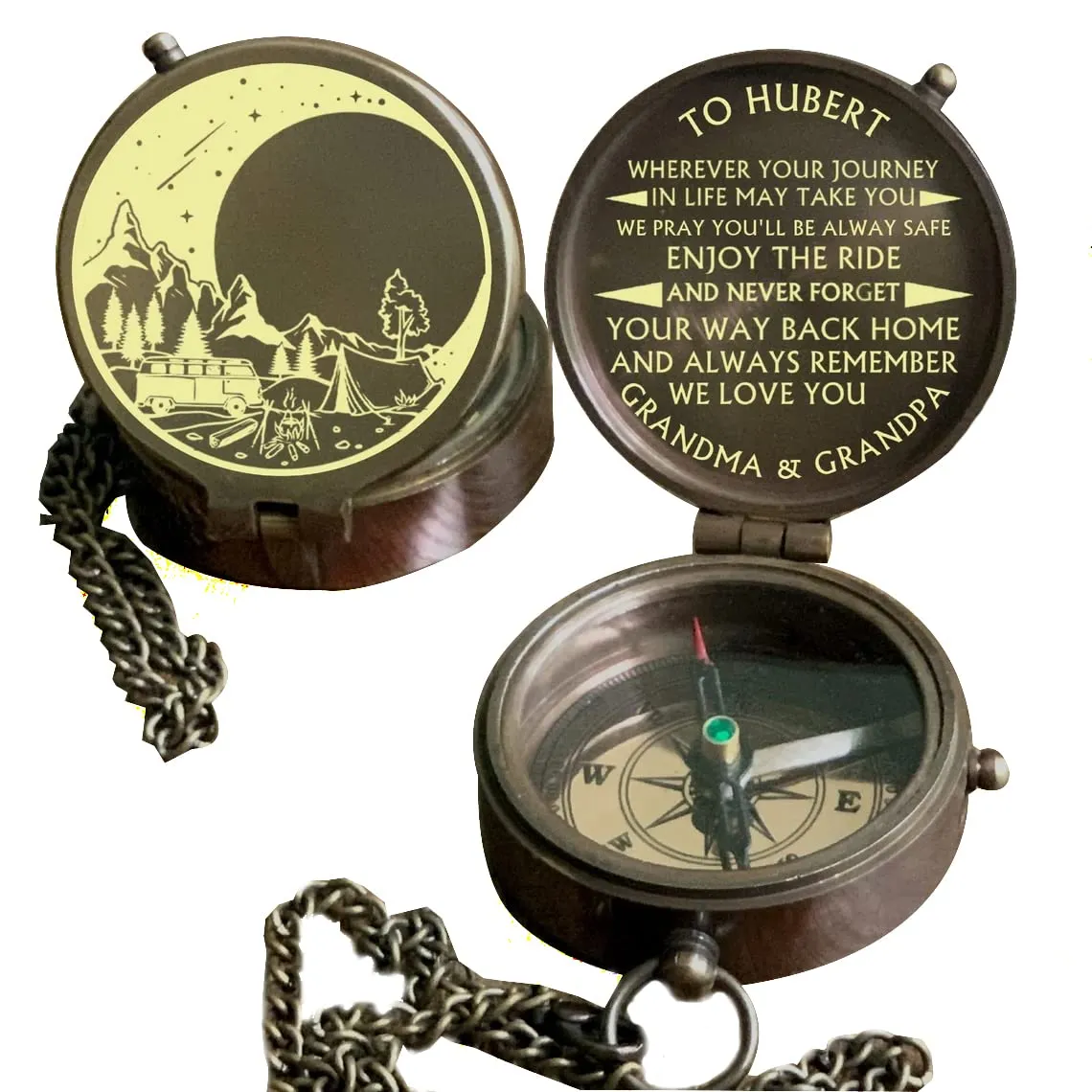 Personalized Vintage Compass - Custom Engraved Compass with Optional Wooden Gift Box or Leather Case - Unique gift for Graduation, Christmas, Retirement, Baptism, Promotion, and Holy Communion