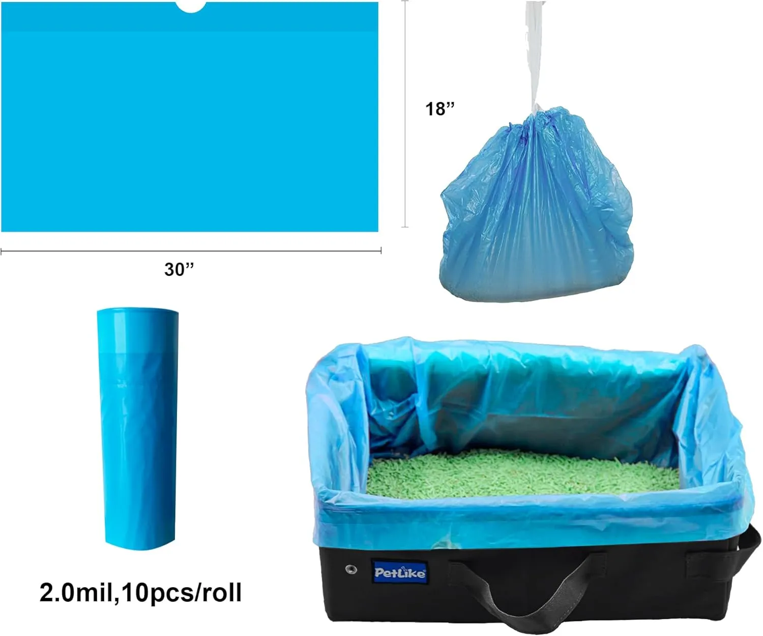 PetLike Travel Cat Litter Box, Leak-Proof Portable Litter Box, Collapsible Toilet Tray Carrier for Small Medium Cats (Black Litter Box Liners, Medium)
