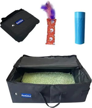 PetLike Travel Cat Litter Box, Leak-Proof Portable Litter Box, Collapsible Toilet Tray Carrier for Small Medium Cats (Black Litter Box Liners, Medium)