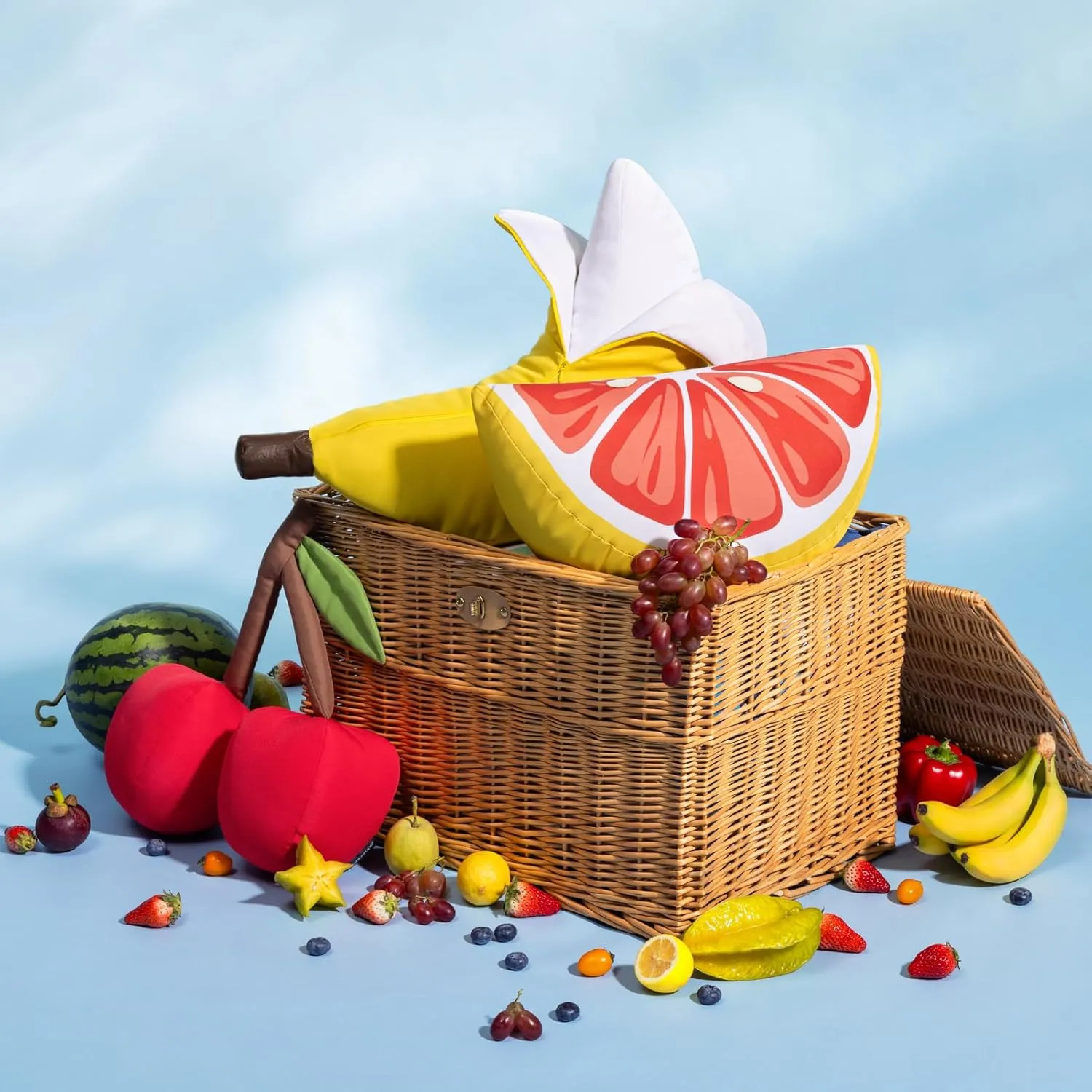 Phantoscope Fruit Outdoor Shaped Pillow Series Cherry Shaped Waterproof Outdoor Throw Pillow with Leather Decorative, Cushions for Fun Home Decor for Patio, Pool, Red, 15 x 6.5 inches