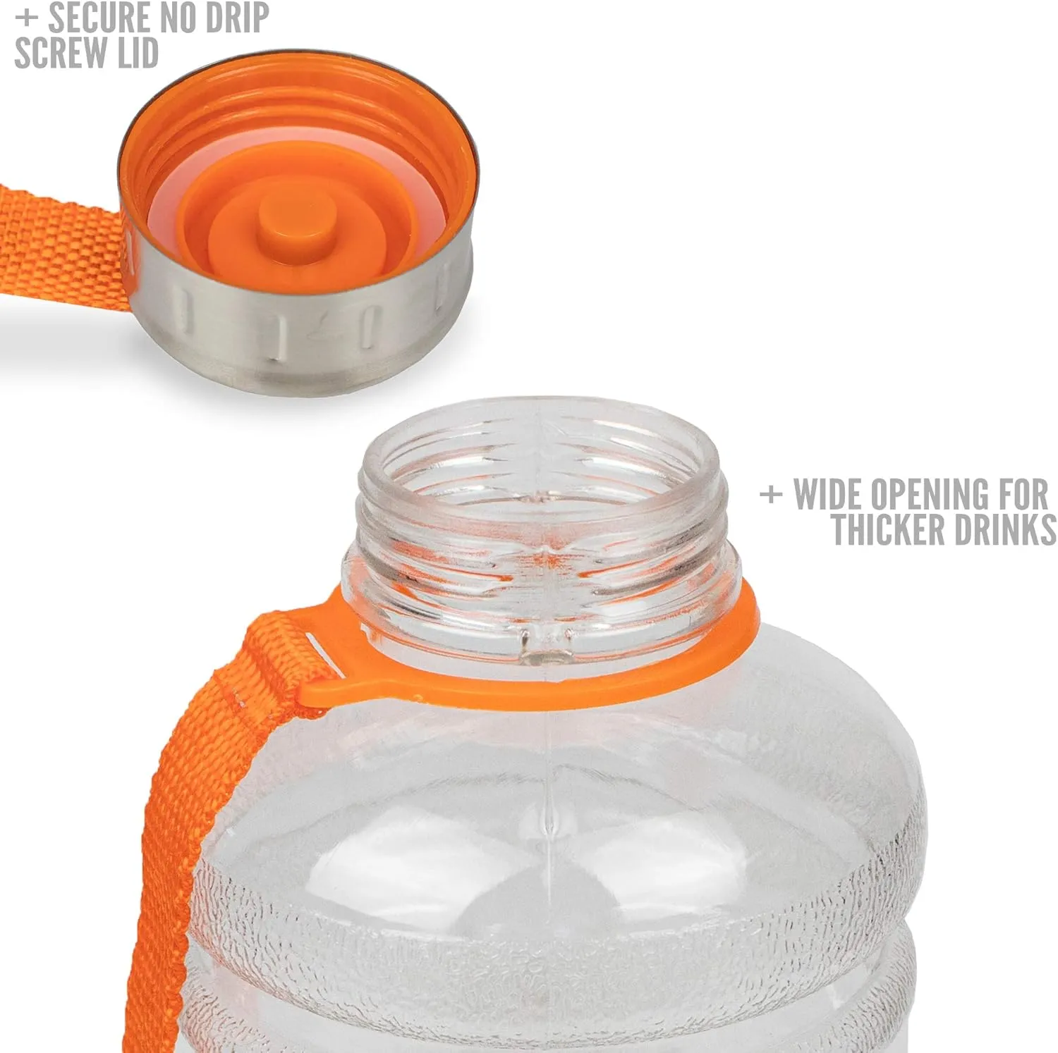 Phoenix Fitness RY964 68oz Sports Water Bottle, Large Sports Fitness Gym Bottle Jug with Wide Mouth, BPA Free Non Toxic Leakproof for Fitness, Clear