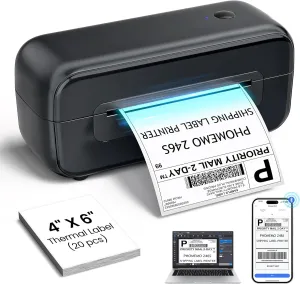 Phomemo Shipping Label Printer 4x6, Bluetooth Thermal Label Printer for Small Business/Shipping Packages/Office/Home, Widely for Amazon, Ebay, Shopify, Etsy, UPS, FedEx - Black