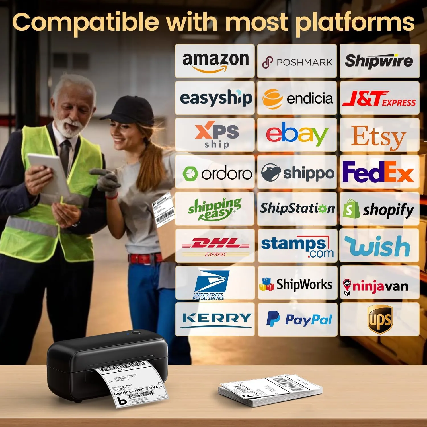 Phomemo Shipping Label Printer 4x6, Bluetooth Thermal Label Printer for Small Business/Shipping Packages/Office/Home, Widely for Amazon, Ebay, Shopify, Etsy, UPS, FedEx - Black
