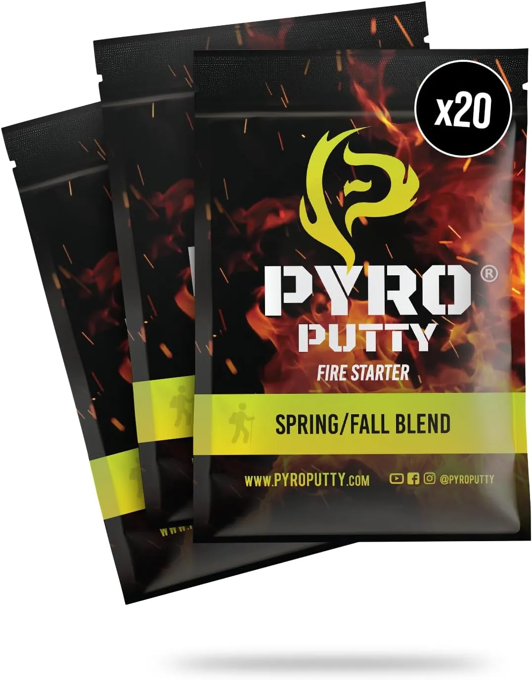 Phone Skope Pyro Putty: Single Use Waterproof Survival Fire Starter, 20 or 50 ct Foil Packs, Easy Tear, Easy Ignite, Fire Starters for Campfires