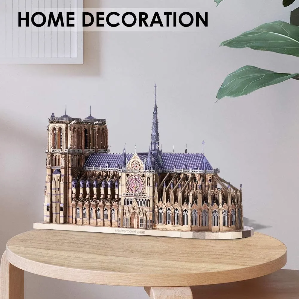 Piececool 3D Metal Puzzles for Adults and Teens, Notre Dame De Paris Church Metal Model Kit, Challenge French Cathedral Brain Teaser Architecture Building Blocks Puzzle, 382 Pcs