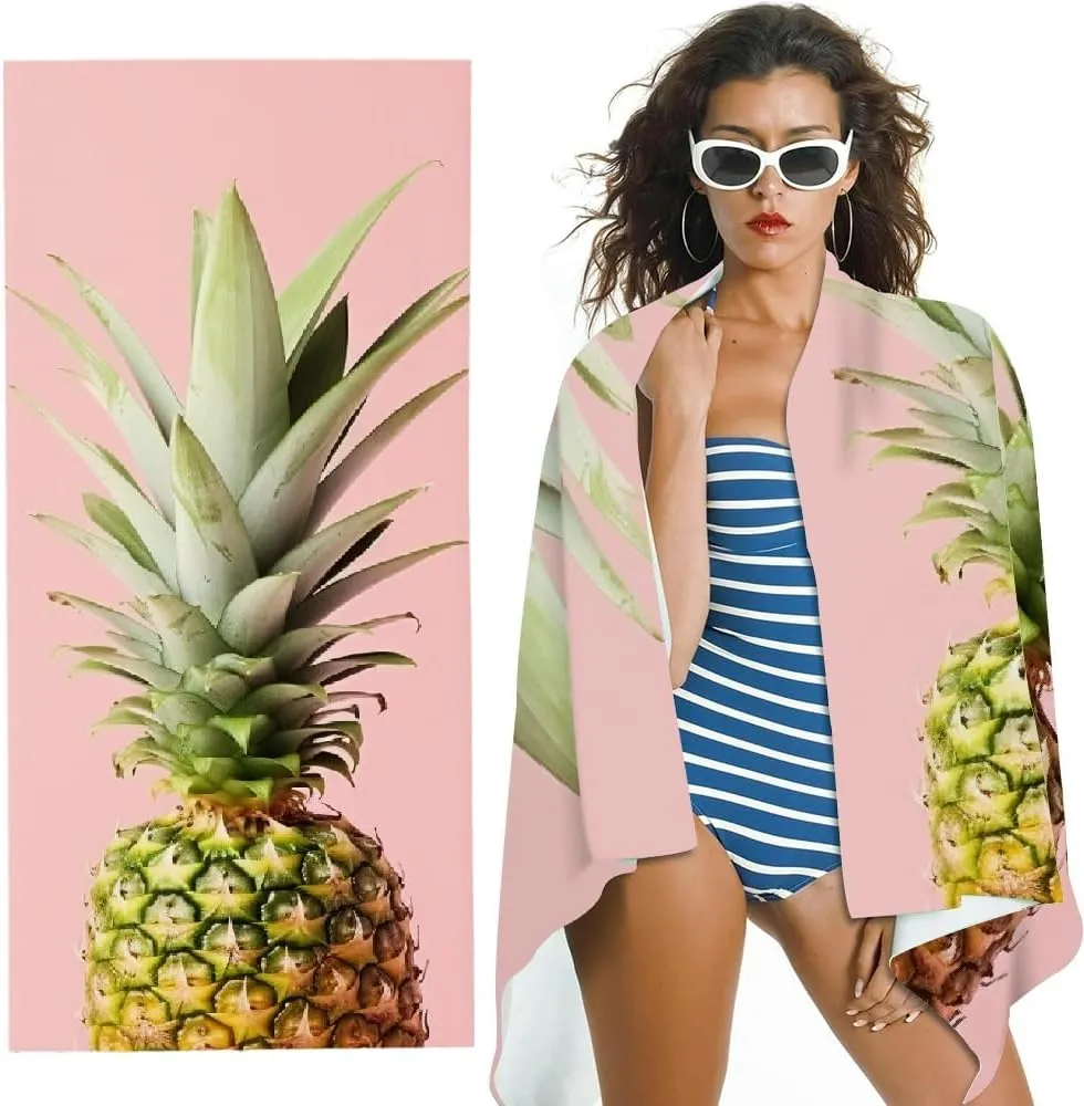 Pineapple Beach Towel, Large Ultra-Soft Microfiber, Machine Washable, Quick-Dry, Multipurpose for Bathroom, Beach, Yoga, Camping, Hiking, Pool, Picnic, Travel 30x60in