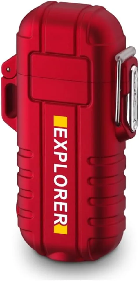 Plasma Electric USB Rechargeable Flameless Lighter - Waterproof, Windproof Dual Arc with Flashlight, Black, Blue, Camouflage, Orange, or Red (Pack of 2) (Red)