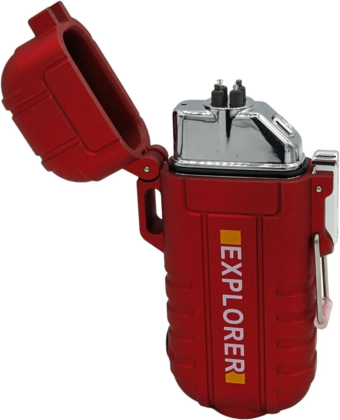Plasma Electric USB Rechargeable Flameless Lighter - Waterproof, Windproof Dual Arc with Flashlight, Black, Blue, Camouflage, Orange, or Red (Pack of 2) (Red)