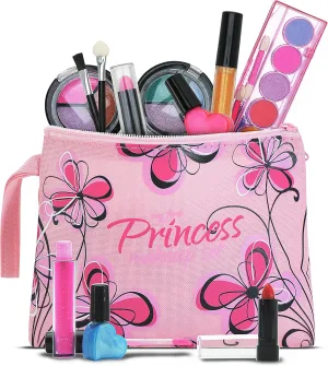 Playkidz Real Washable Play Make Up Set for Princess - Kids Makeup Kit for Girls Non Toxic - Full Makeup Dress Up Set with Bag. (11 PC)