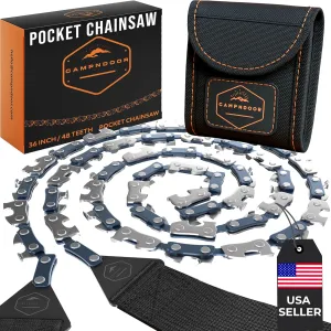 Pocket Chainsaw 36 Inch Black - 65Mn Heavy Duty Steel Pocket Saw - 48 Teeth Hand Chainsaw with Sturdy Handles and Bag - Survival Saw - Handy Camping Gear - Bushcraft Survival Gear