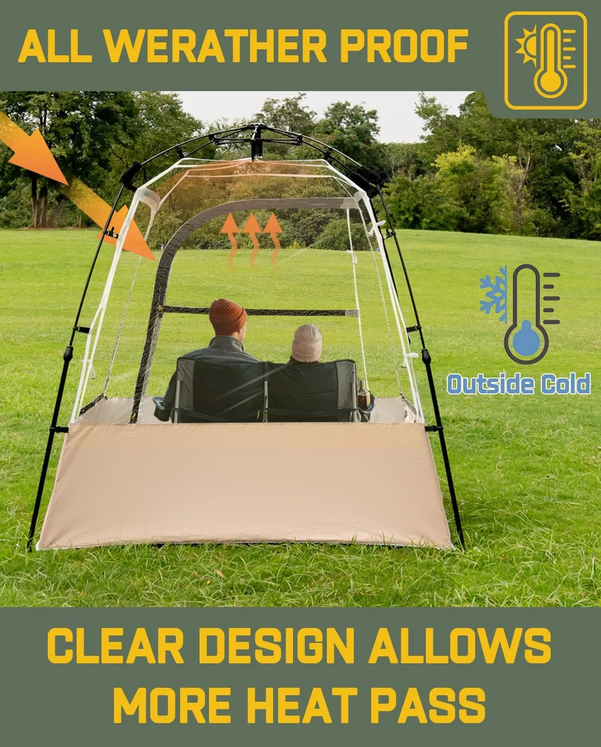 Pod All Weather Sports Tent, Outdoor Pop Up Bubble Clear 540° View Winter Tent for 1-2 Person, Instant Cold Weather Shelter with Rainfly for Soccer, Football, Softball & Other Sports Events