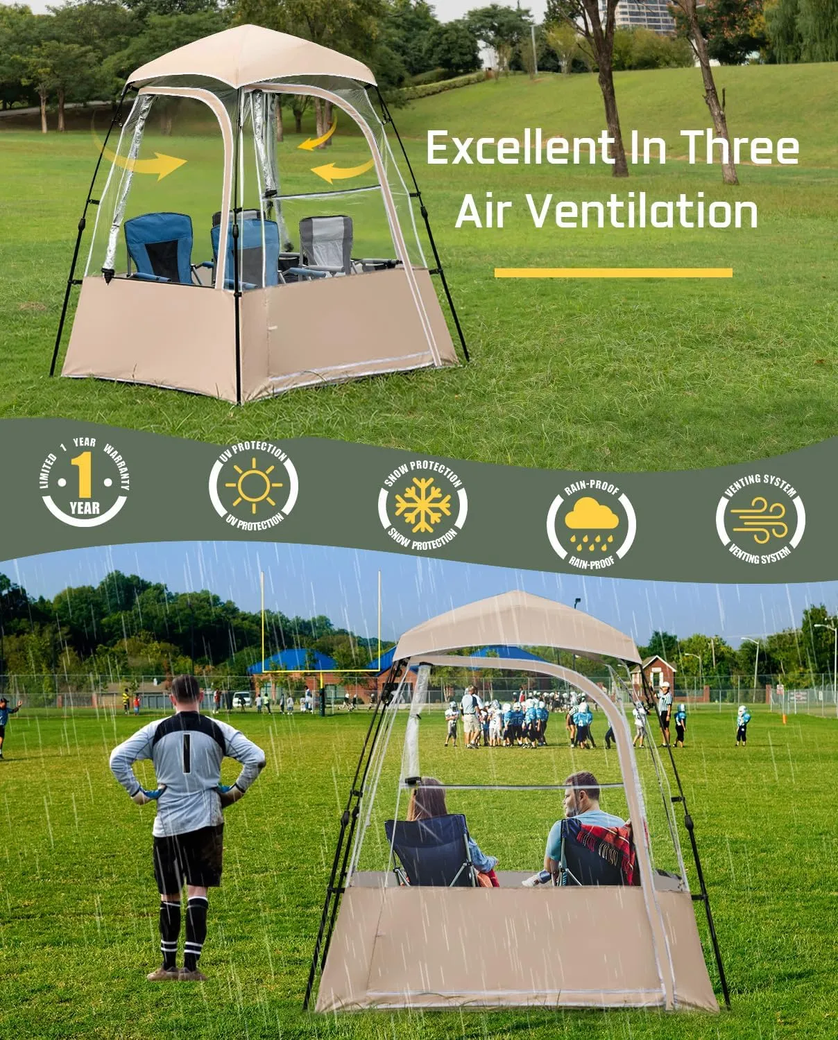 Pod All Weather Sports Tent, Outdoor Pop Up Bubble Clear 540° View Winter Tent for 1-2 Person, Instant Cold Weather Shelter with Rainfly for Soccer, Football, Softball & Other Sports Events