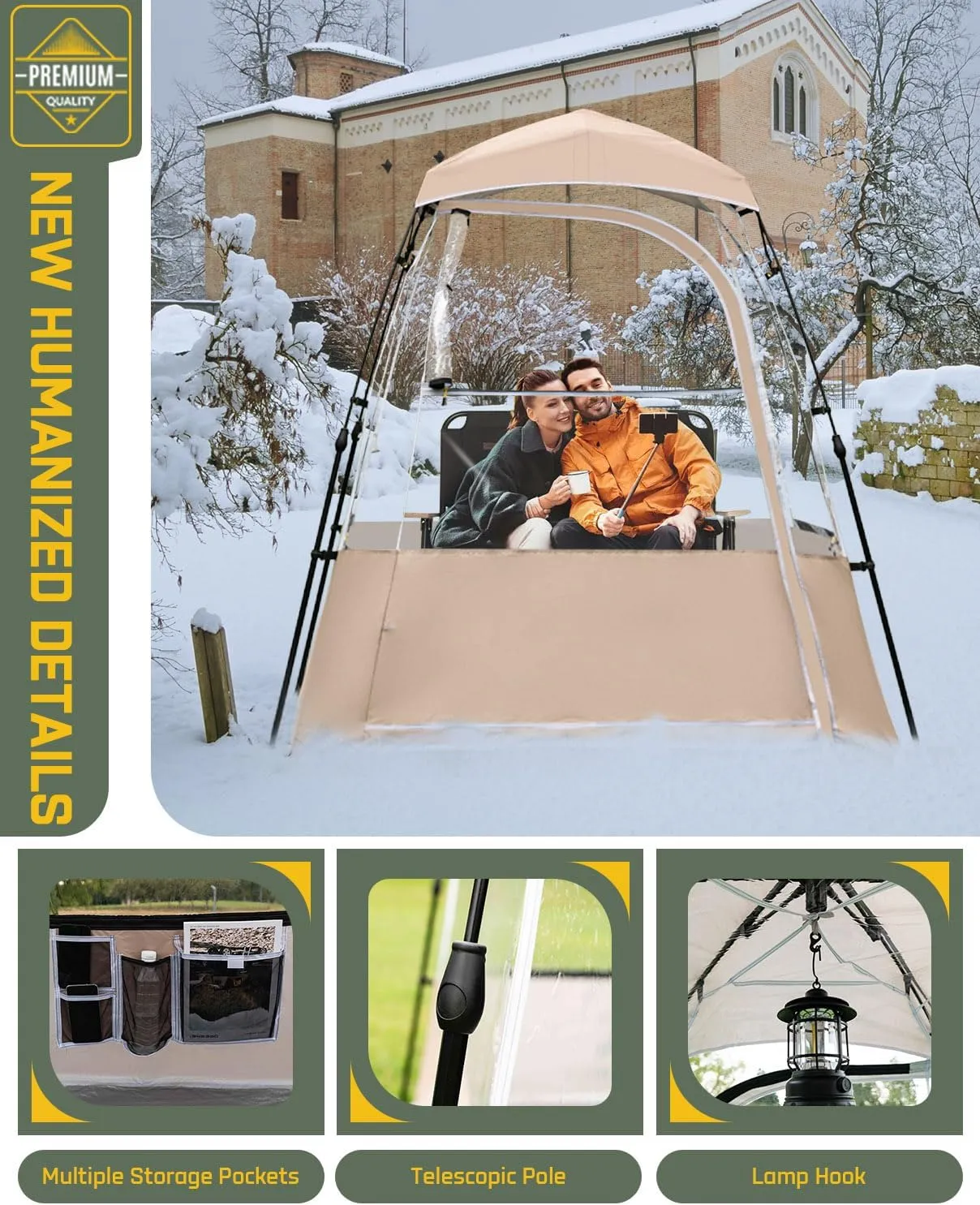 Pod All Weather Sports Tent, Outdoor Pop Up Bubble Clear 540° View Winter Tent for 1-2 Person, Instant Cold Weather Shelter with Rainfly for Soccer, Football, Softball & Other Sports Events
