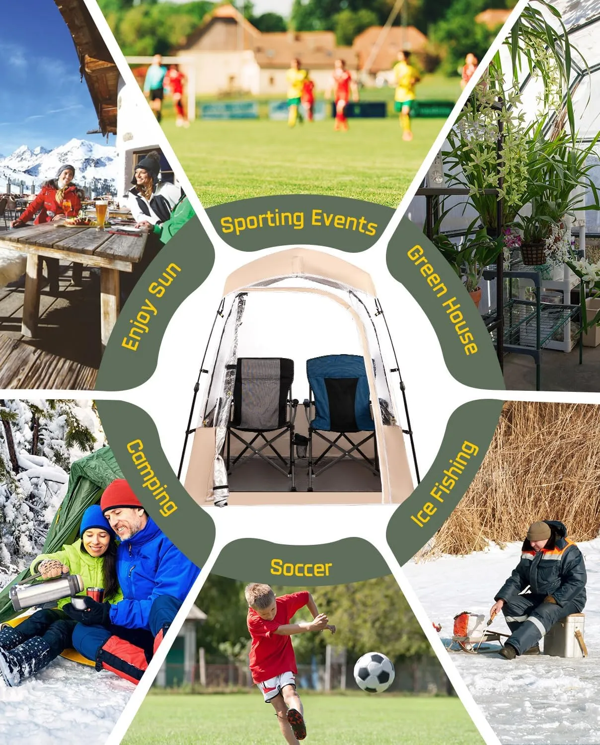 Pod All Weather Sports Tent, Outdoor Pop Up Bubble Clear 540° View Winter Tent for 1-2 Person, Instant Cold Weather Shelter with Rainfly for Soccer, Football, Softball & Other Sports Events
