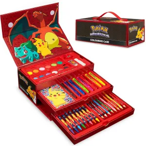 Pokemon Art Set for Boys Girls Drawing Painting Kit Markers Crayons Colored Pencils School Supplies Anime Gifts for Kids (Black/Red)