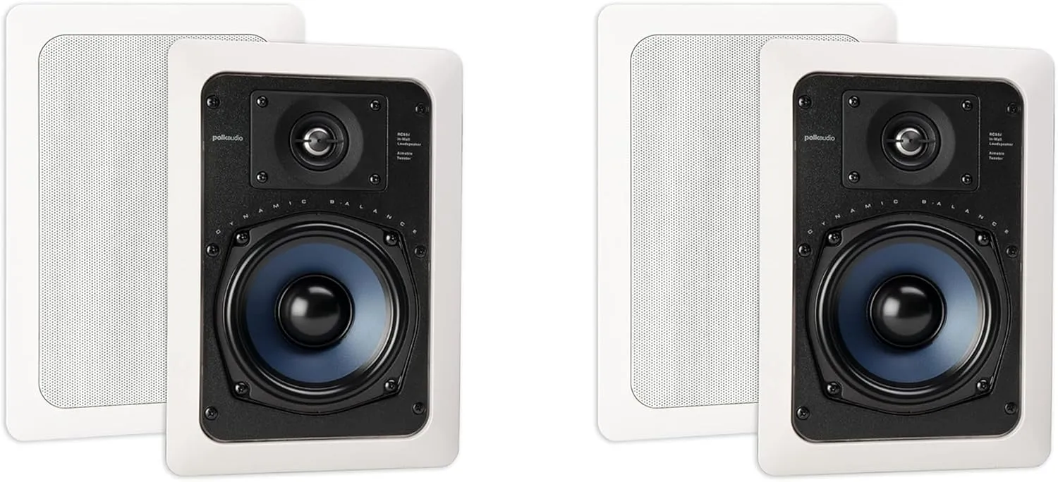 Polk Audio RC55i 2-Way Premium In-Wall Speakers - 4 Speakers (2 Pairs) | Damp & Humid Indoor/Outdoor Placement | Paintable Grille, White