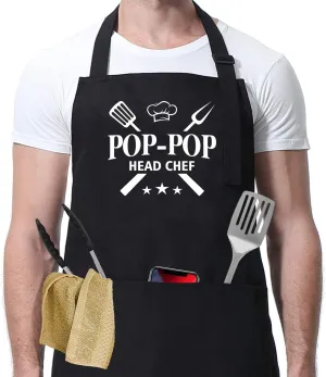 Pop-Pop Head Chef Apron - Father's Day Gift - Birthday Gifts For Dad - Pop-Pop Apron - Men's Apron - Head Chef Apron - Kitchen Apron For Pop-Pop - Cooking Apron With Pocket - Baker Gift