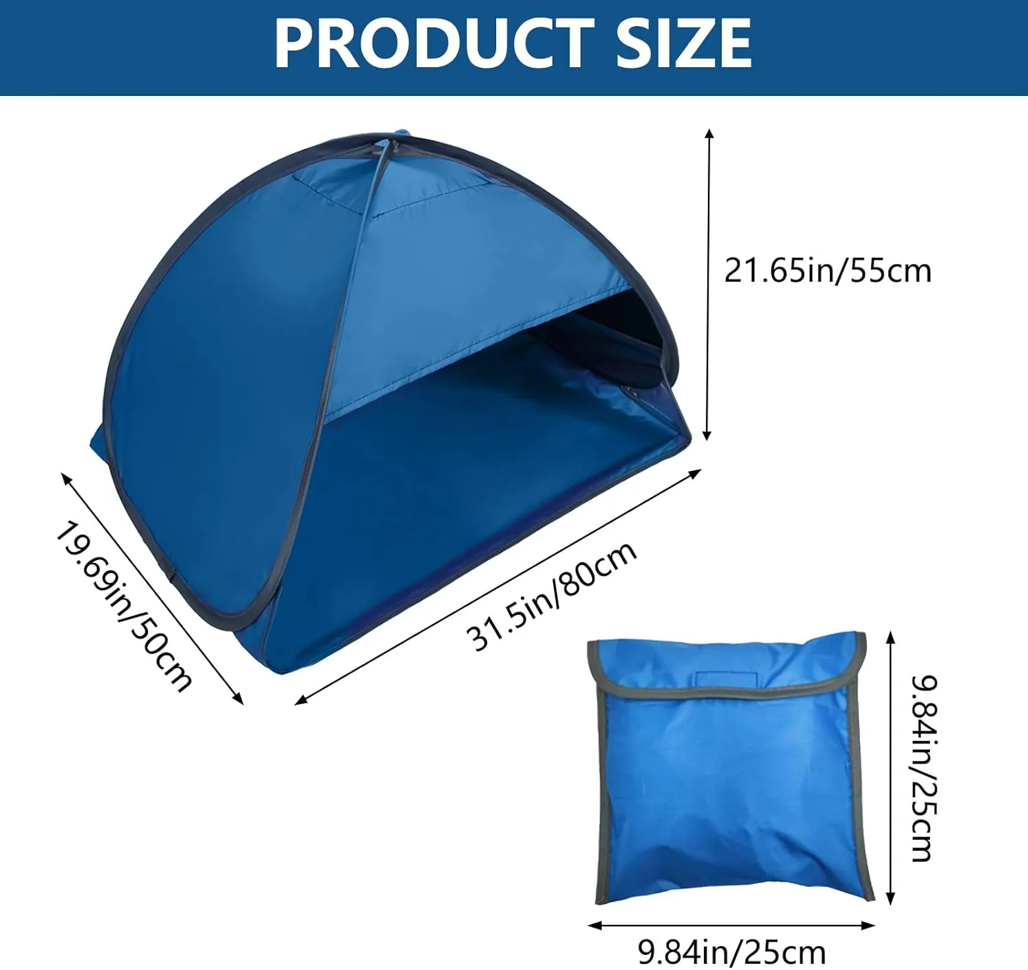 Pop Up Beach Sun Tent, 1 Pack Foldable Pop Up Tent Sun Shelter for Anti-UV Windproof Face Head Shade Protection, Black Glue Blue