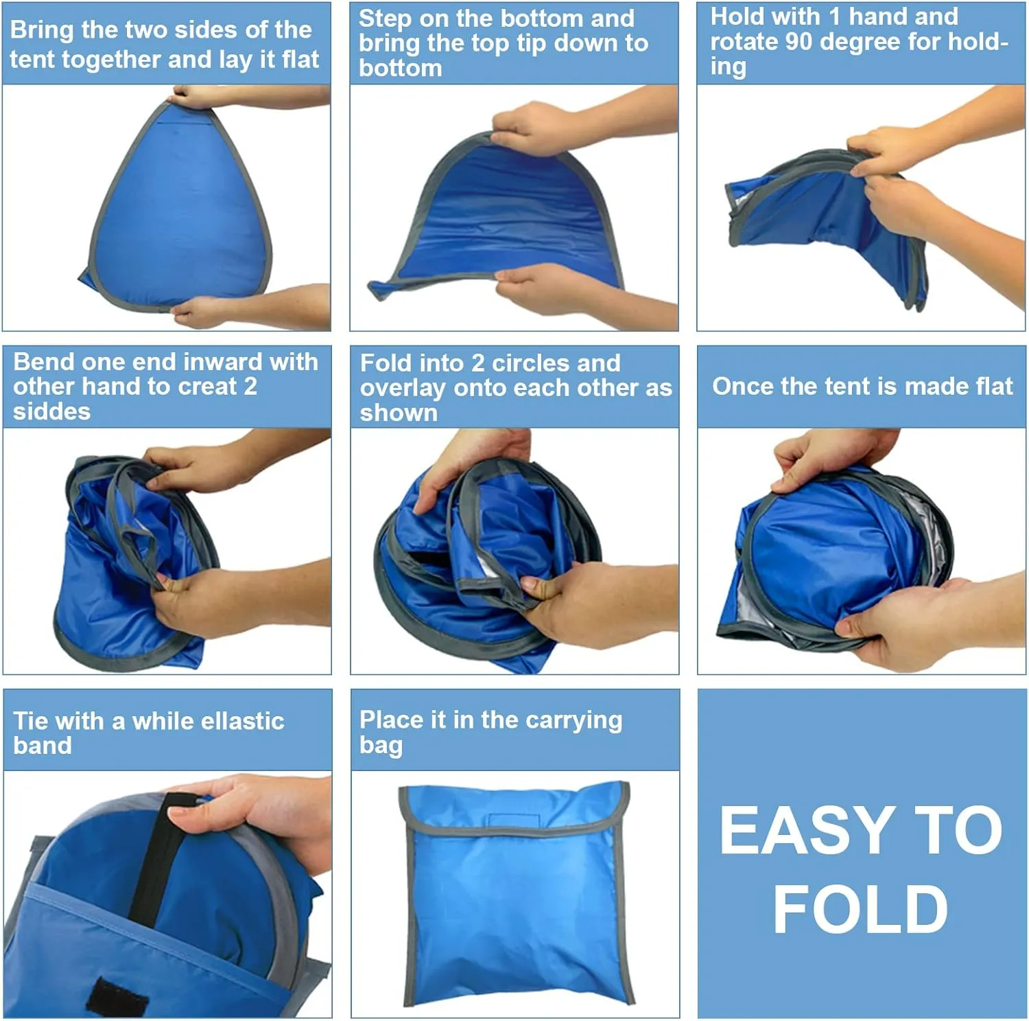 Pop Up Beach Sun Tent, 1 Pack Foldable Pop Up Tent Sun Shelter for Anti-UV Windproof Face Head Shade Protection, Black Glue Blue