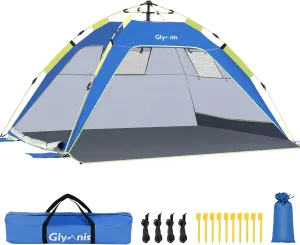 Pop Up Beach Tent Sun Shade Shelter for 3-4 Person with UPF 50 , Lightweight & Easy Setup, Vent Windows & Zippered Door, Extended Floor Family Instant Beach Tent