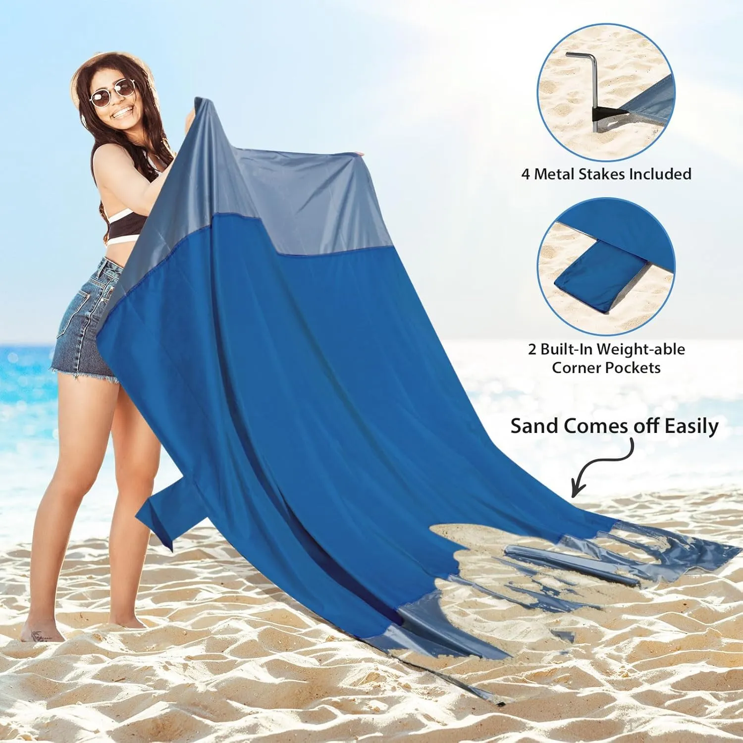 Pop Up Beach Tent Sun Shelter UPF50 , 7.9x7.9 FT Windproof Sun Shade with Beach Blanket, 2 Stability Poles, Carrying Bag, Sand Shovel, Outdoor Shade Canopy for Camping Trips,Fishing,Picnics,Backyard