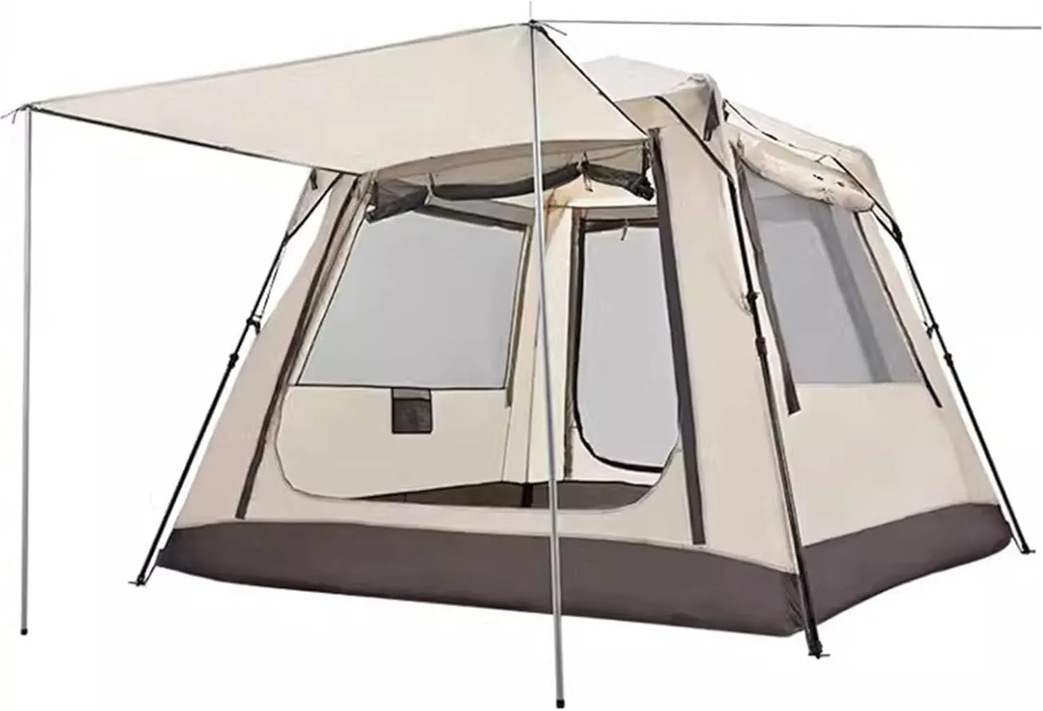 Pop Up Fully Automatic Family Camping Tent, 3-4 Person Portable Cabin Tent with Top Rain Curtain, for Hiking Climbing Family Gatherings