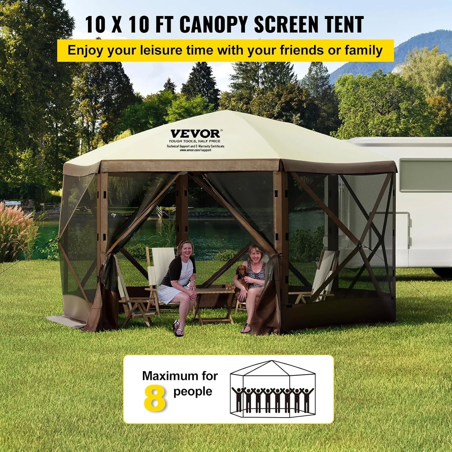 Pop up Gazebo Screen Tent 12 X 12 Ft, 6-Sided Camping Gazebo Instant