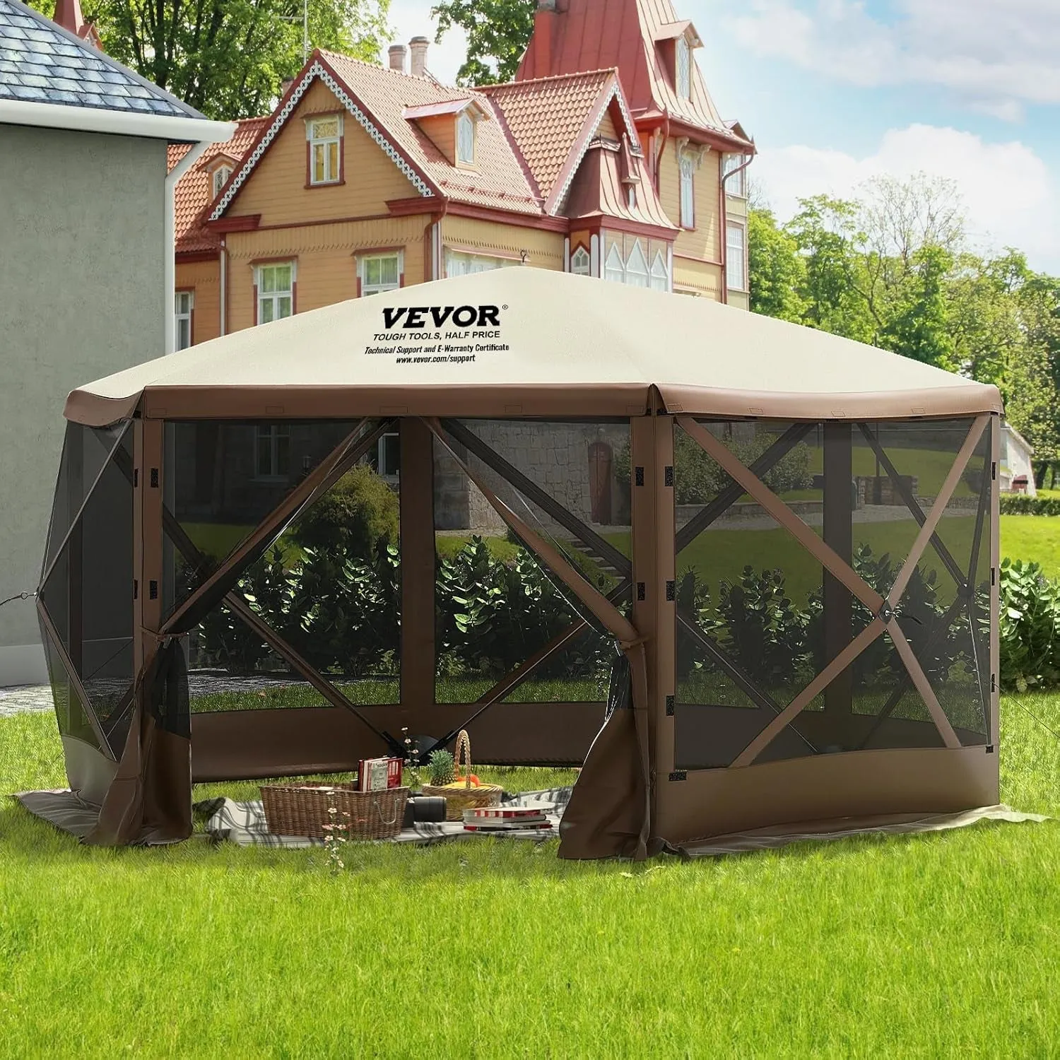 Pop up Gazebo Screen Tent 12 X 12 Ft, 6-Sided Camping Gazebo Instant