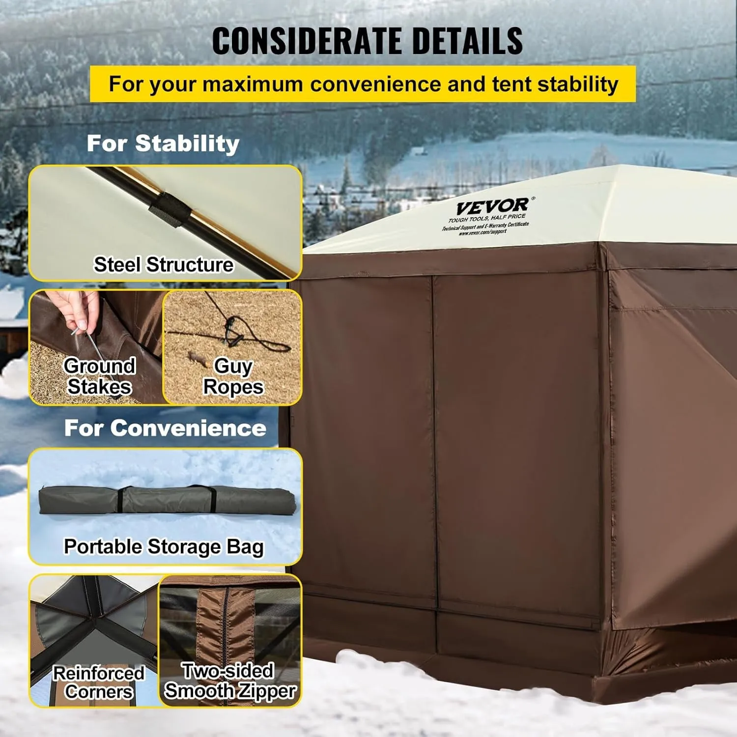 Pop up Gazebo Screen Tent 12 X 12 Ft, 6-Sided Camping Gazebo Instant