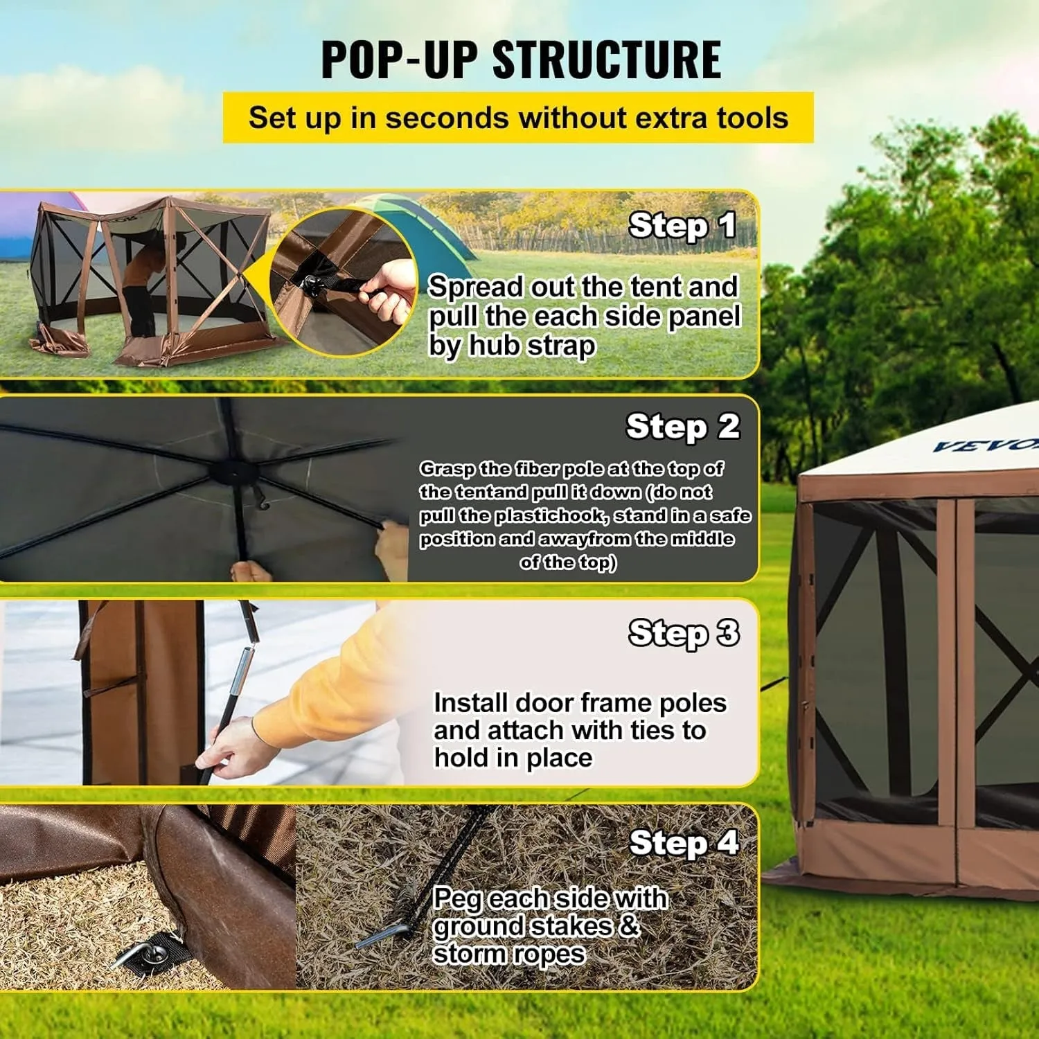 Pop up Gazebo Screen Tent 12 X 12 Ft, 6-Sided Camping Gazebo Instant