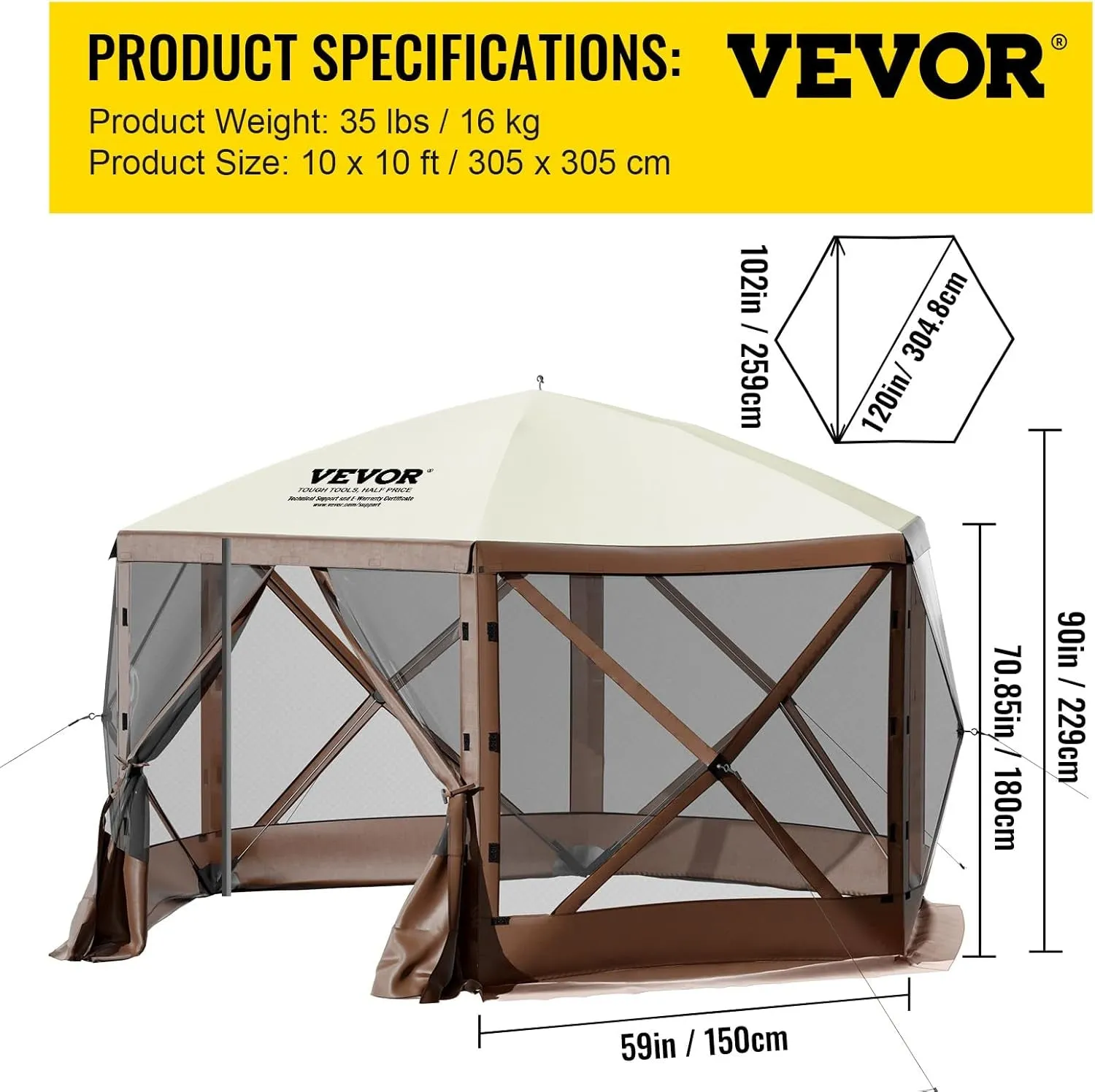 Pop up Gazebo Screen Tent 12 X 12 Ft, 6-Sided Camping Gazebo Instant