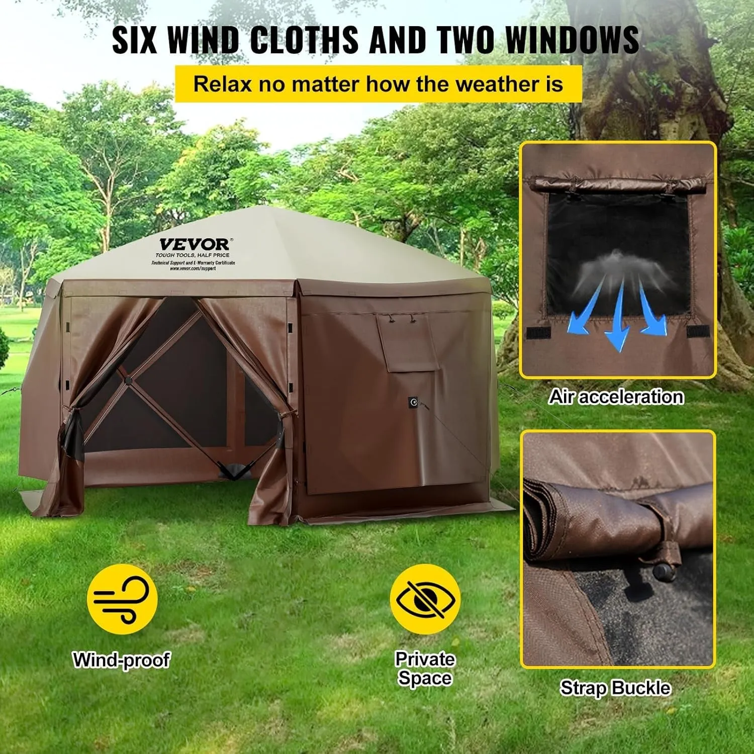 Pop up Gazebo Screen Tent 12 X 12 Ft, 6-Sided Camping Gazebo Instant