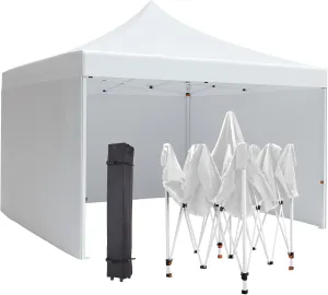 Pop-up Gazebo10'x10'FT,Patio Canopy, Instant Gazebo Tent, Outdoor Portable Shelter with 3 Sidewalls, Windows, Wheeled Bag, for Patio/Outdoor/Wedding Parties and Events，White
