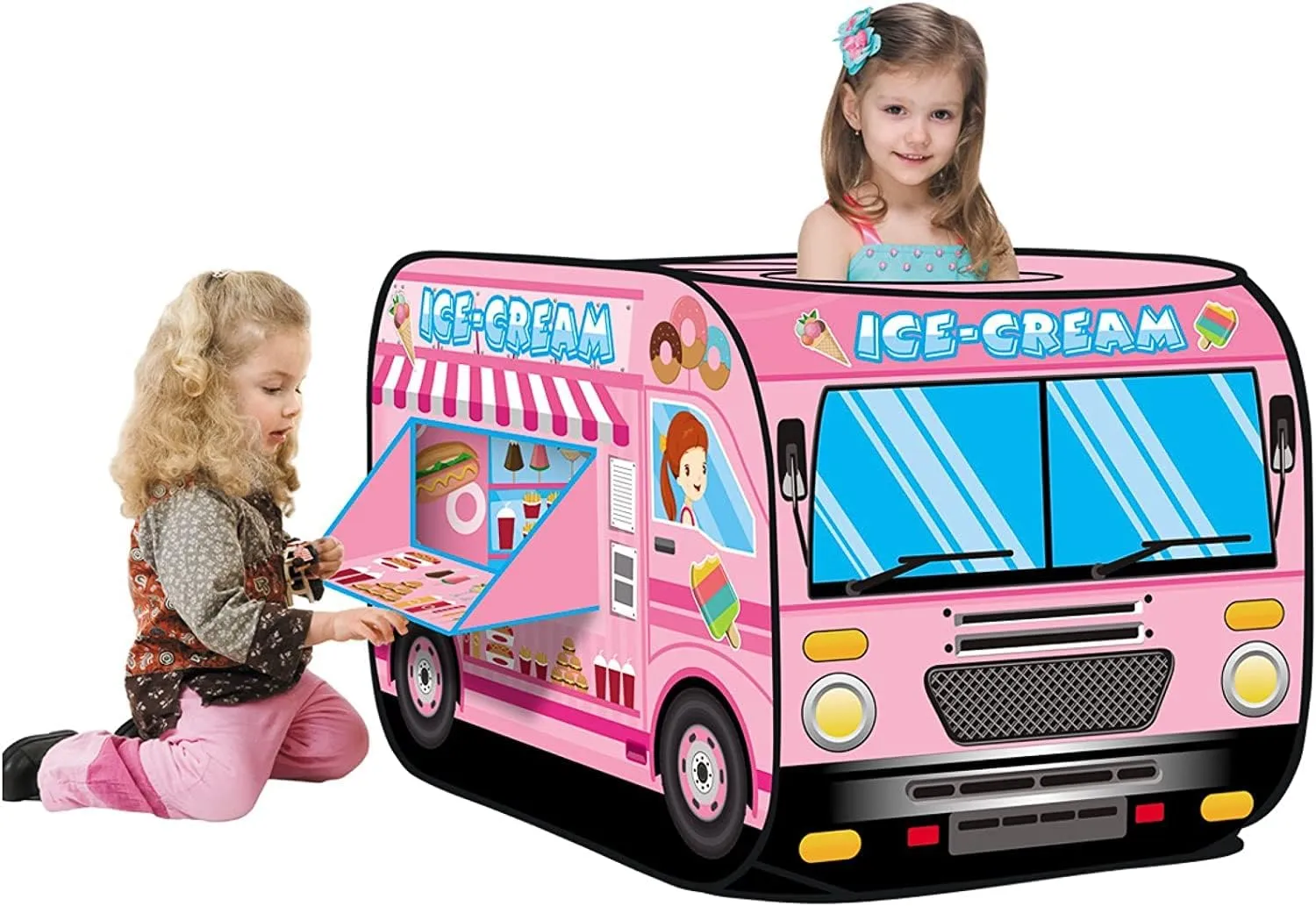 Pop Up Play Tent for Kids - My First Foldable Indoor & Outdoor Playhouse Vehicle Toys for Toddlers, Boys and Girls (Ice Cream Truck)