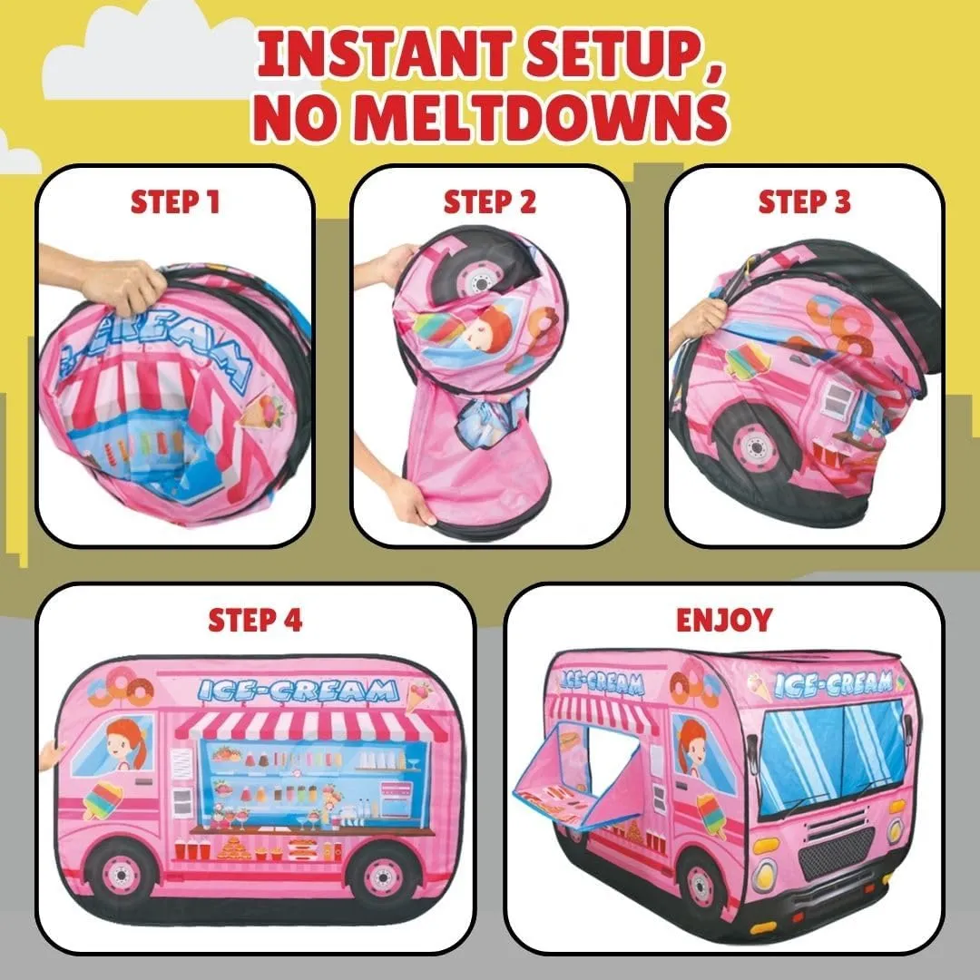 Pop Up Play Tent for Kids - My First Foldable Indoor & Outdoor Playhouse Vehicle Toys for Toddlers, Boys and Girls (Ice Cream Truck)