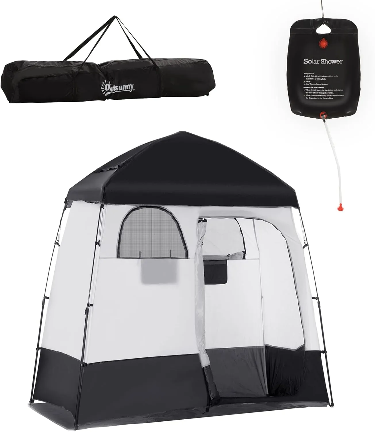 Pop Up Shower & Changing Tent, 2-Room Waterproof Privacy Shelter, Camping Essential with Shower Bag & Floor