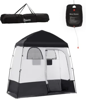 Pop Up Shower & Changing Tent, 2-Room Waterproof Privacy Shelter, Camping Essential with Shower Bag & Floor