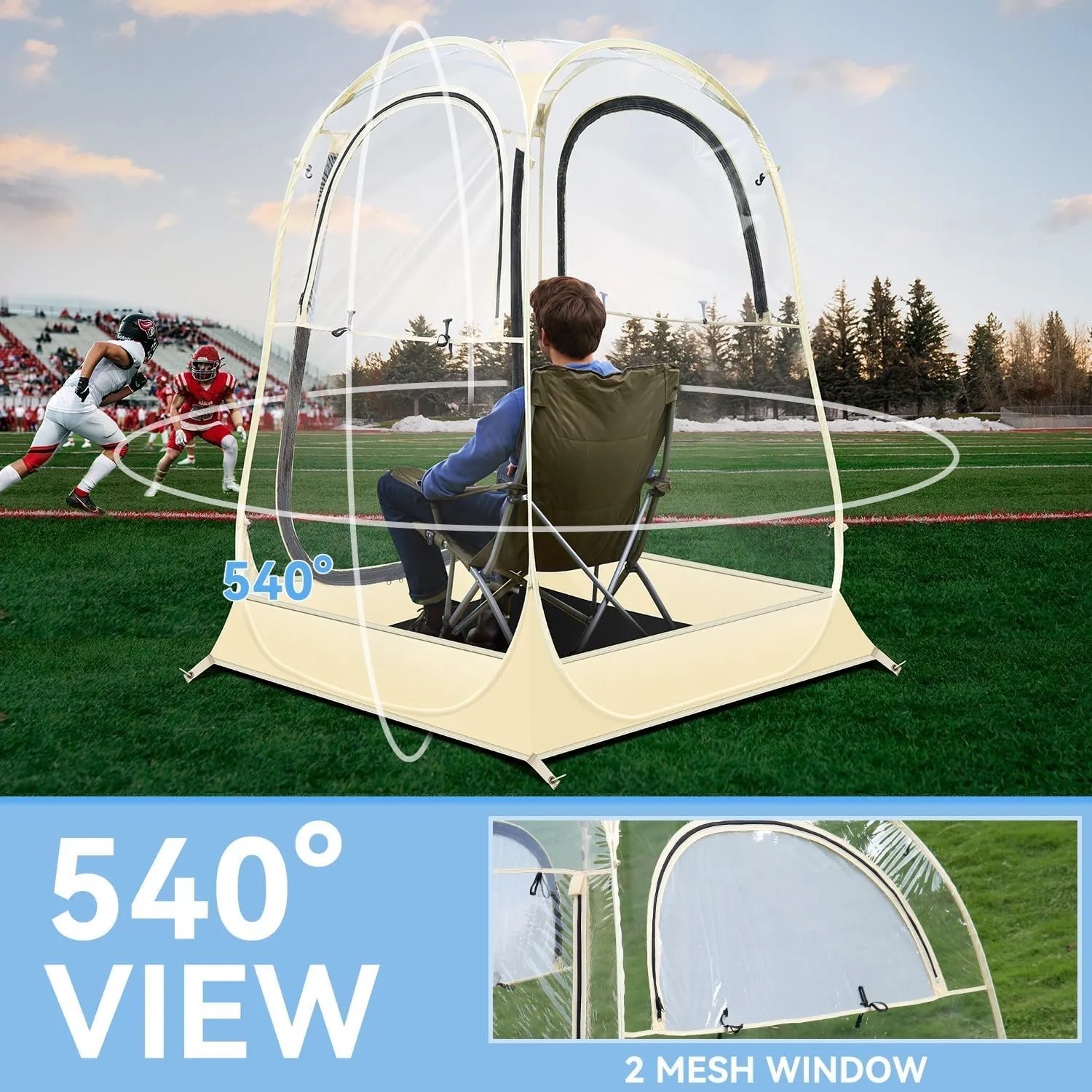 Pop Up Sports Tent, Instant Clear Bubble Tent, with Removable Top Cover, Outdoor All Weather Shelter, for Watching Sports, Cheering, Fishing and Camping 1 People (XS)