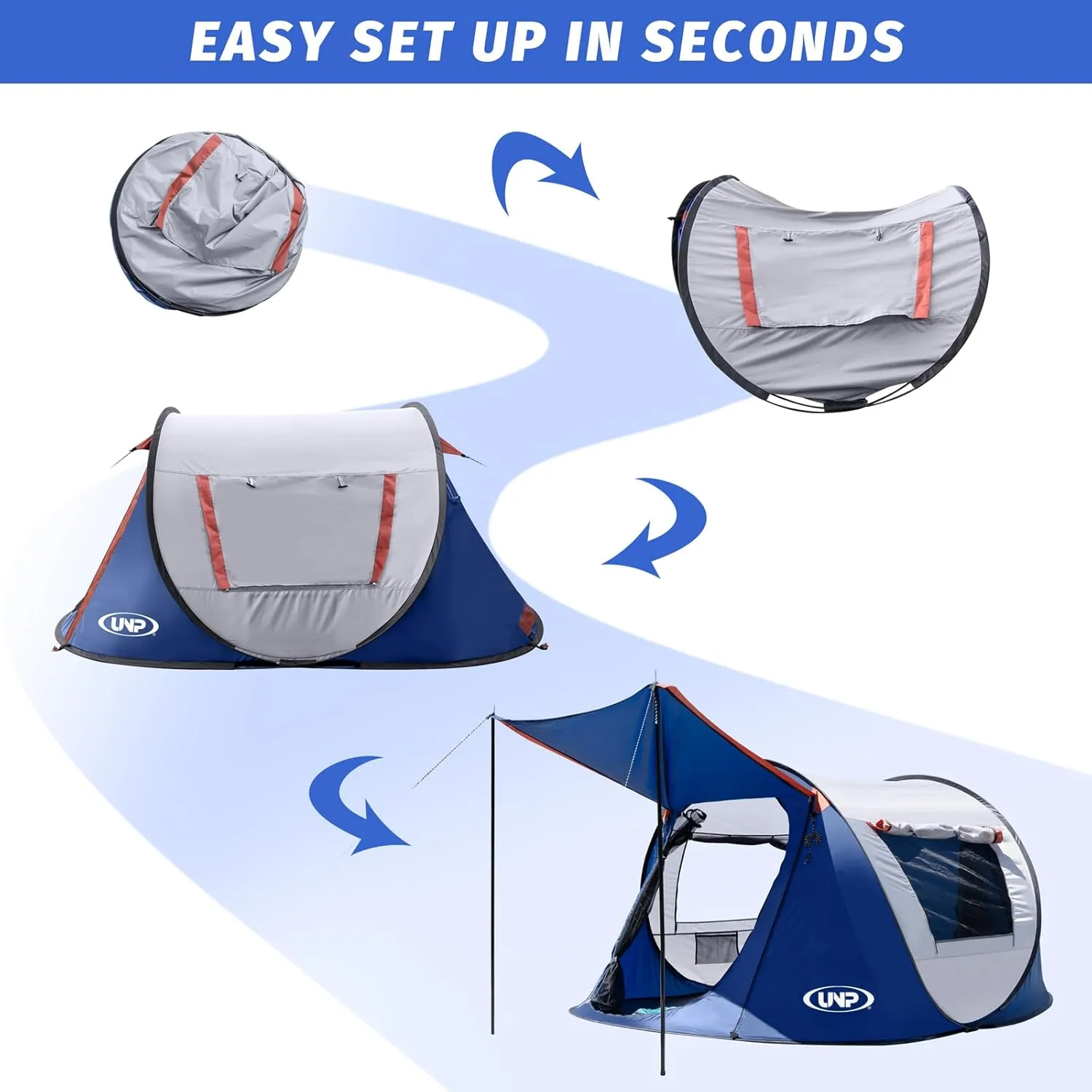 Pop-up Tent, 3 Person Camping Tent, Instant Portable Beach Tent, Easy Pop Up Shade Tents 2 Doors for Camping Hiking & Traveling with Carrying Bag
