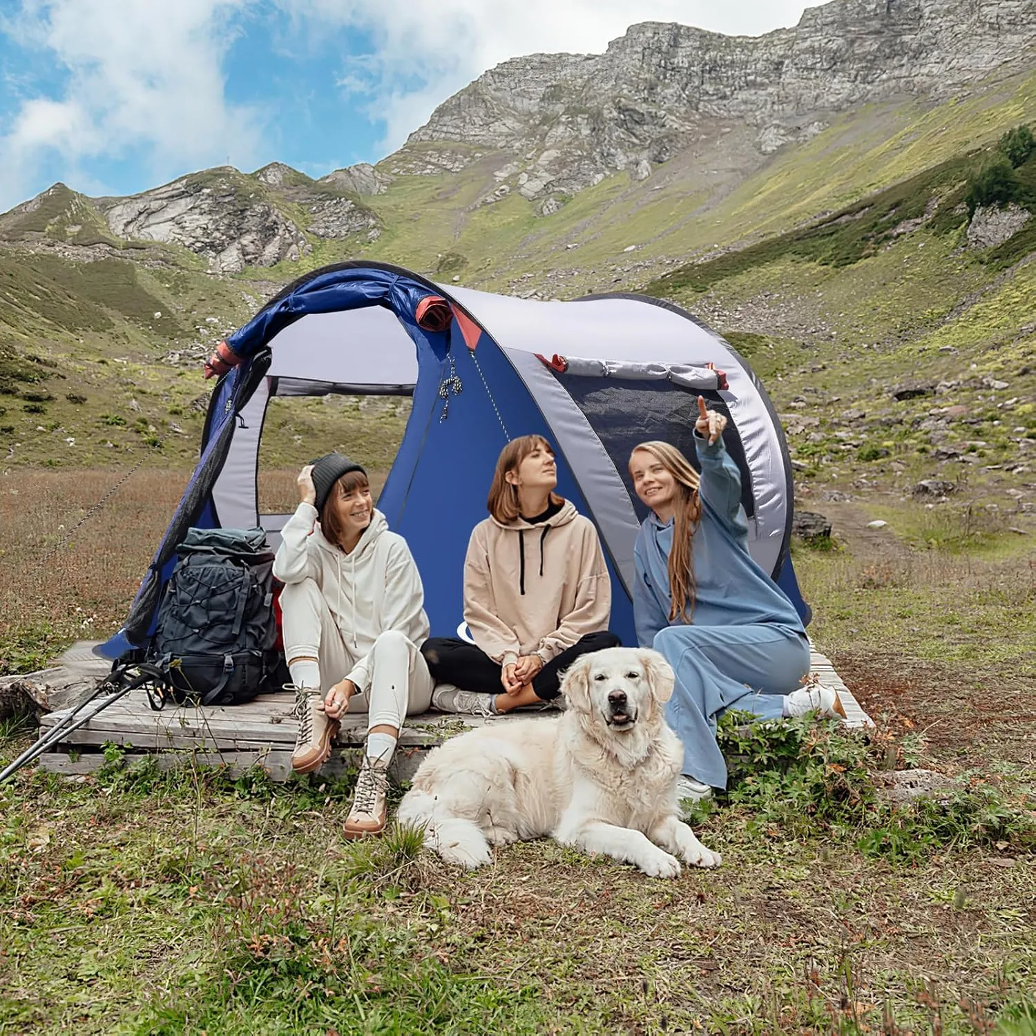Pop-up Tent, 3 Person Camping Tent, Instant Portable Beach Tent, Easy Pop Up Shade Tents 2 Doors for Camping Hiking & Traveling with Carrying Bag