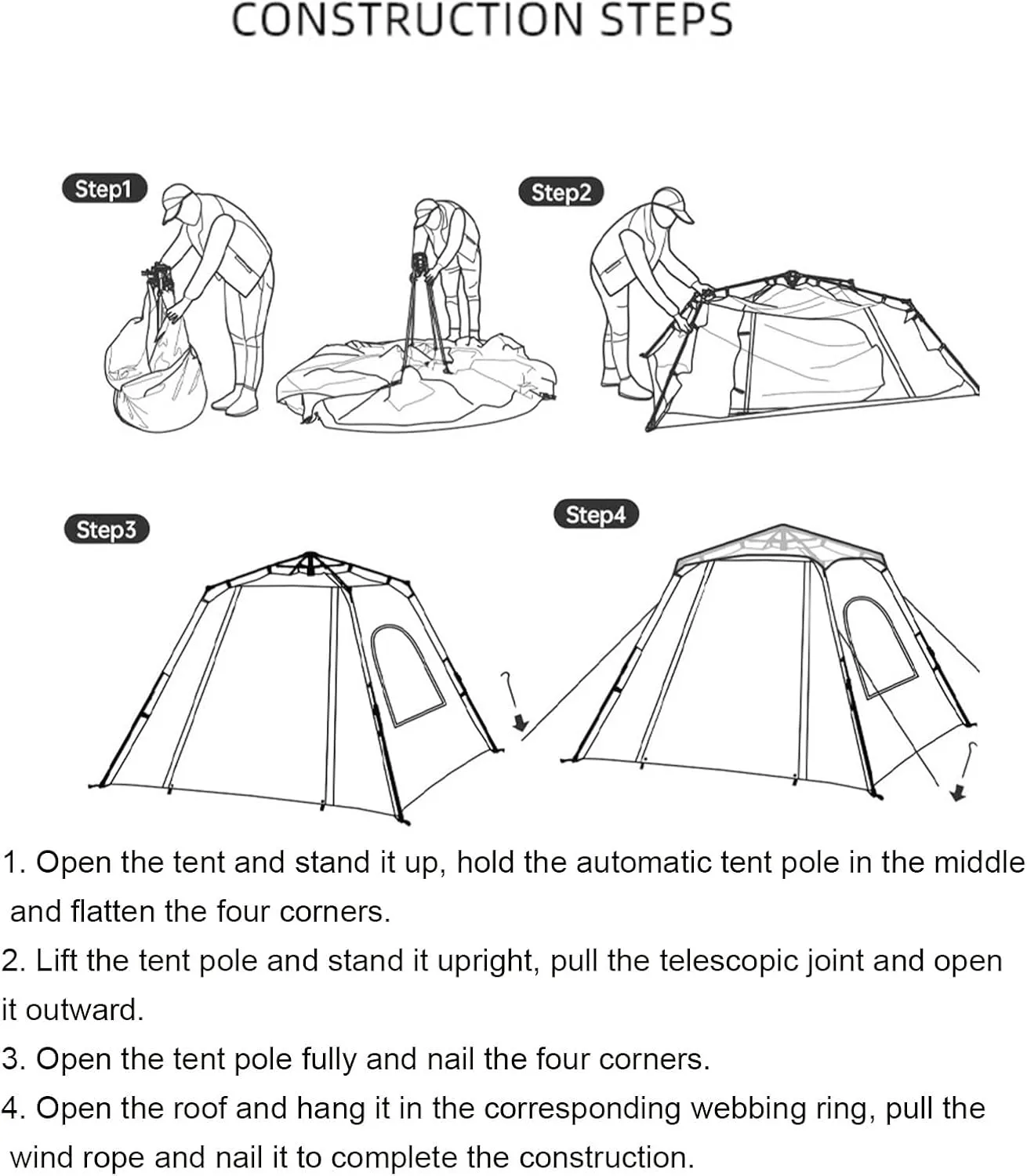Pop Up Tent-Instant Tents for Camping 3-4 Person, Lightweight Waterproof Outdoor Dome Canopy Pop Up Tent Easy to Set Up, for Traveling Outdoor, Hiking, Beach, Fishing
