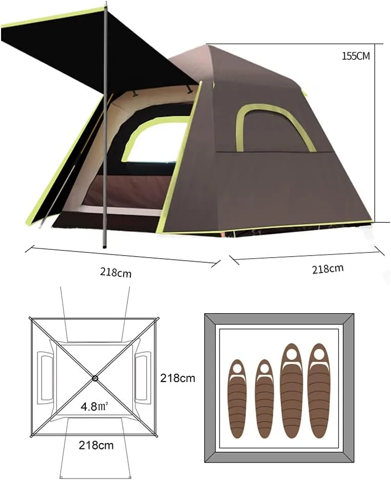 Pop Up Tents for Camping 3-4 Person Double Layer Waterproof Automatic Instant Tent Portable Cabana Beach Tent for Outdoor Hiking