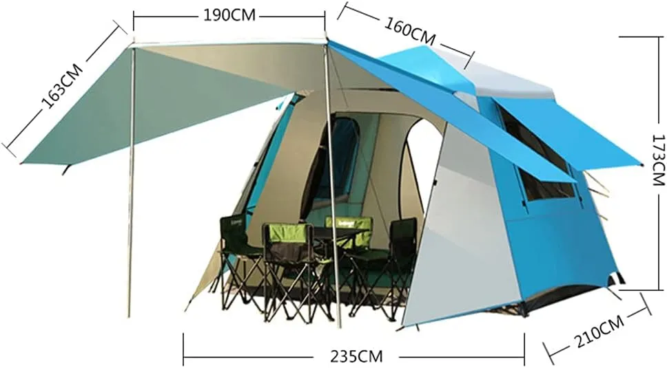 Pop Up Tents with Porch for Camping Waterproof Instant Tent 3-4 Person Double Layer for Family Automatic Tent Easy Setup for Camping Hiking Mountaineering Beach