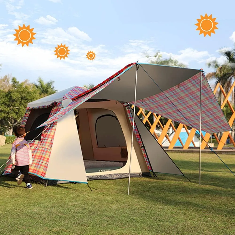 Pop Up Tents with Porch for Camping Waterproof Instant Tent 3-4 Person Double Layer for Family Automatic Tent Easy Setup for Camping Hiking Mountaineering Beach