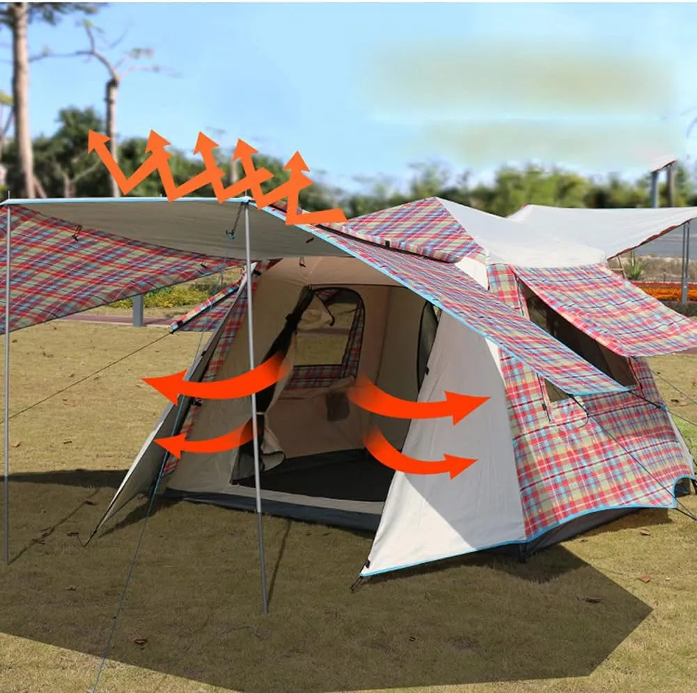 Pop Up Tents with Porch for Camping Waterproof Instant Tent 3-4 Person Double Layer for Family Automatic Tent Easy Setup for Camping Hiking Mountaineering Beach