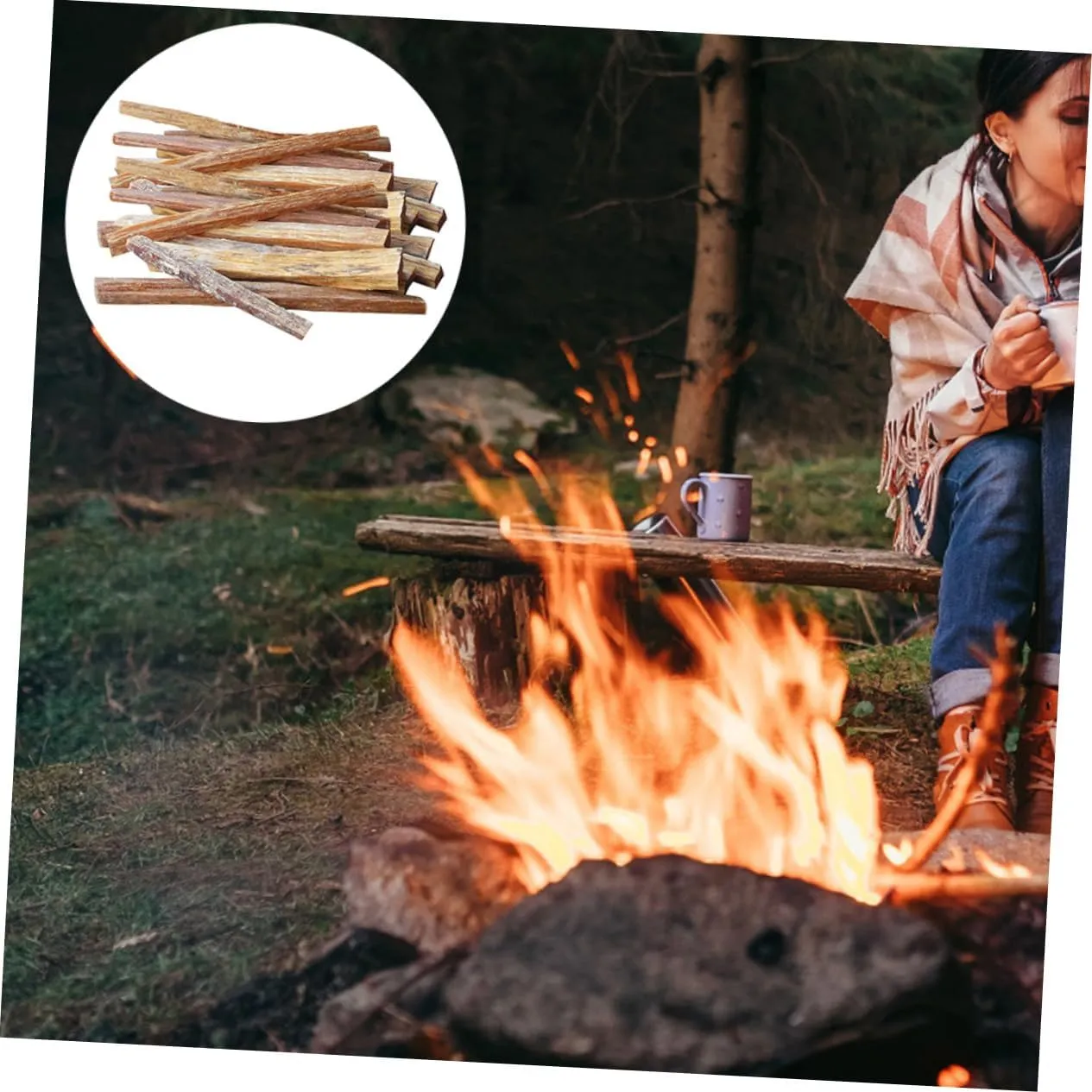 POPETPOP 2pcs 1 Wood Firelighter Kit 1 Bag Natural Firelighters for Camping Grill BBQ Easy to Use Fire Starter