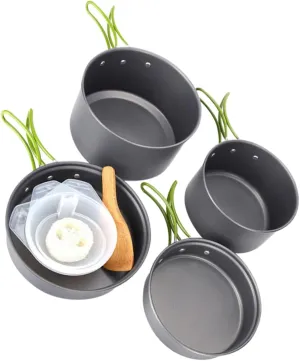 POPETPOP Camping Utensils Set 1pc Non-Stick Soup Pot Skillet Frying Pan Outdoor Cookware Kit