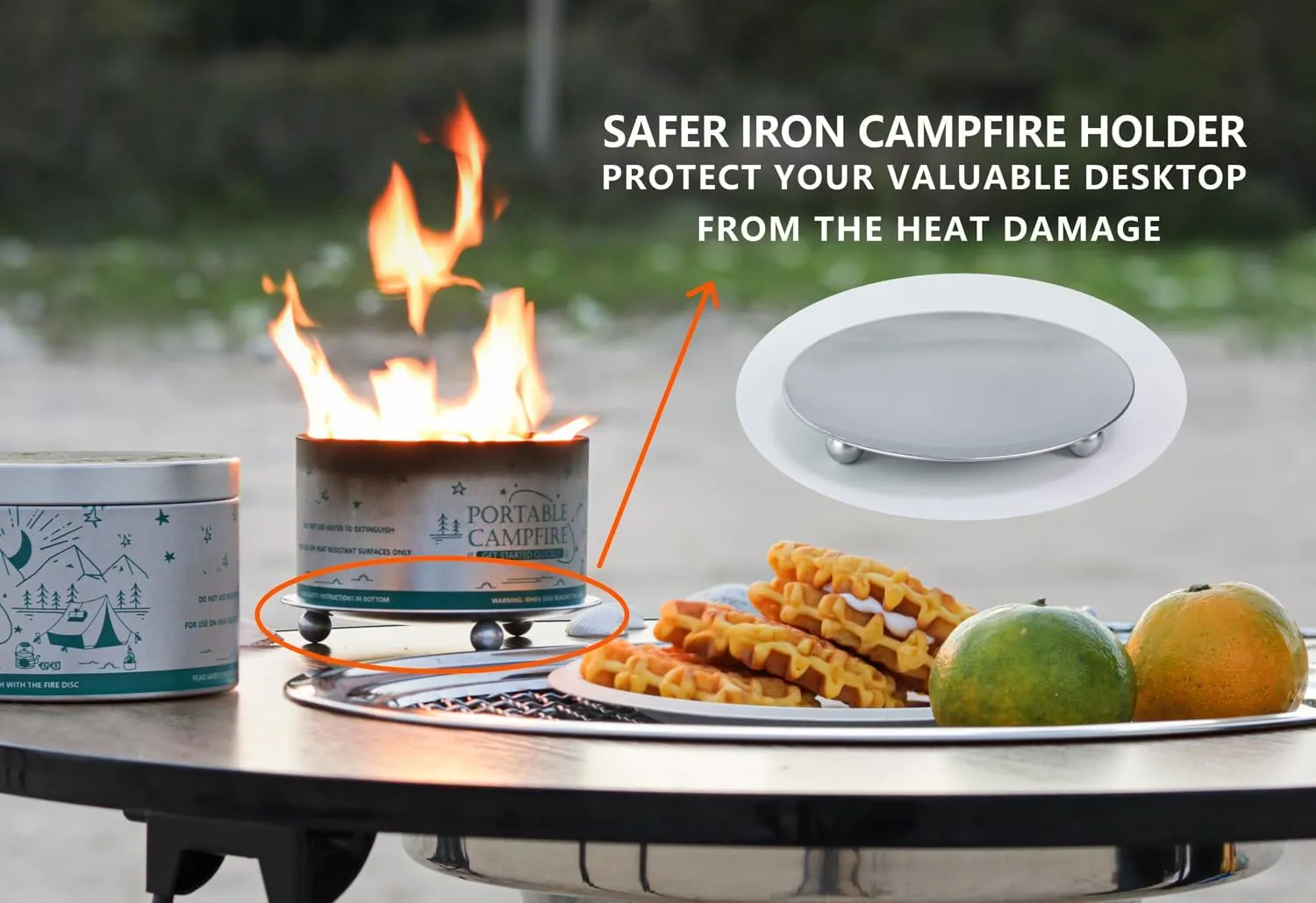 Portable Campfire, Holder and Extinguish Included, Reusable Fire Pit for Camping, Smores, Picnics - Made with Recycled Soy Wax Up to 3-5 Hours Burn Time - Tabletop Fireplace, Emergency Heat - 2 Pack