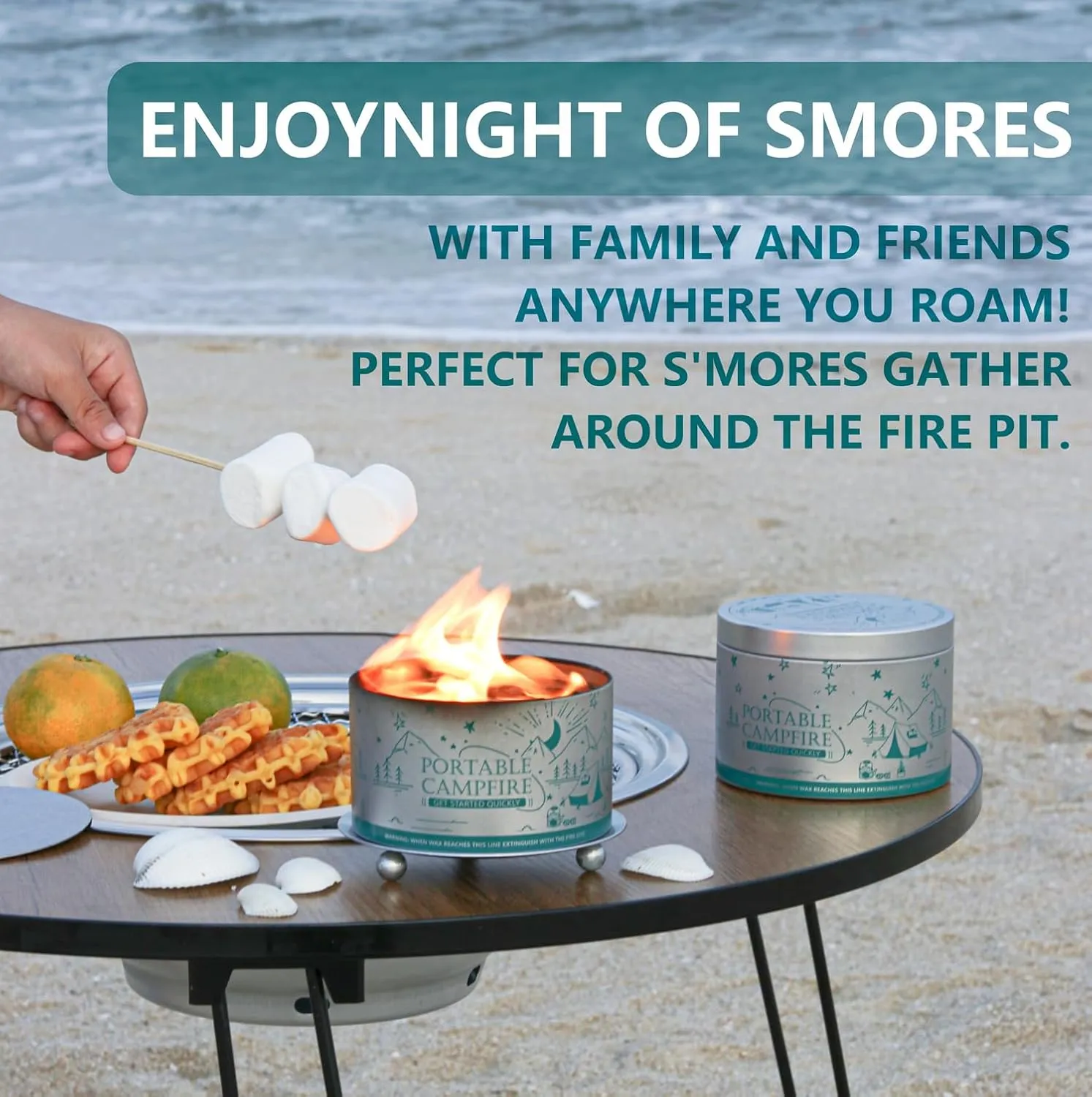 Portable Campfire, Holder and Extinguish Included, Reusable Fire Pit for Camping, Smores, Picnics - Made with Recycled Soy Wax Up to 3-5 Hours Burn Time - Tabletop Fireplace, Emergency Heat - 2 Pack